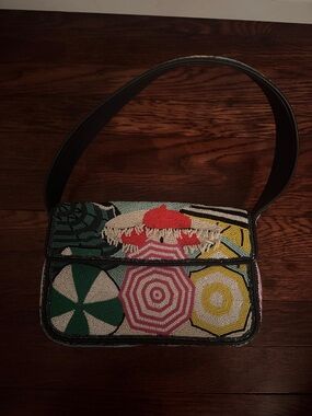 STAUD Beaded Multicolor Umbrella Motif Shoulder Bag